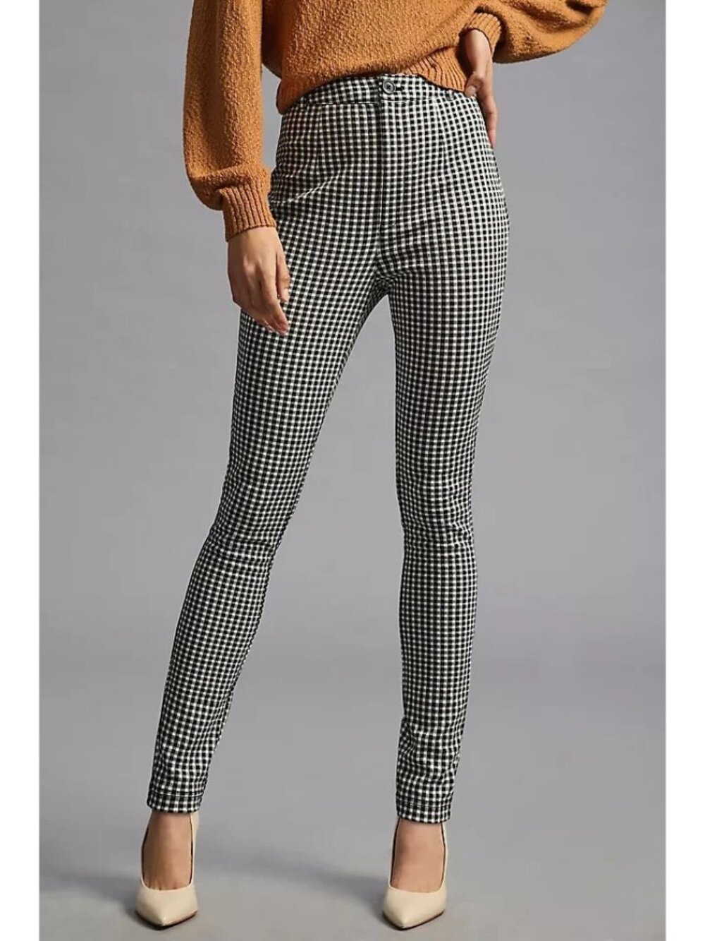 Maeve Anthropologie Black White Gingham Plaid Skinny Leg Pants, Size 4